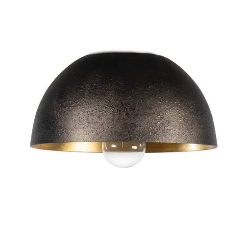 White flush mount light with a gold brushed interior